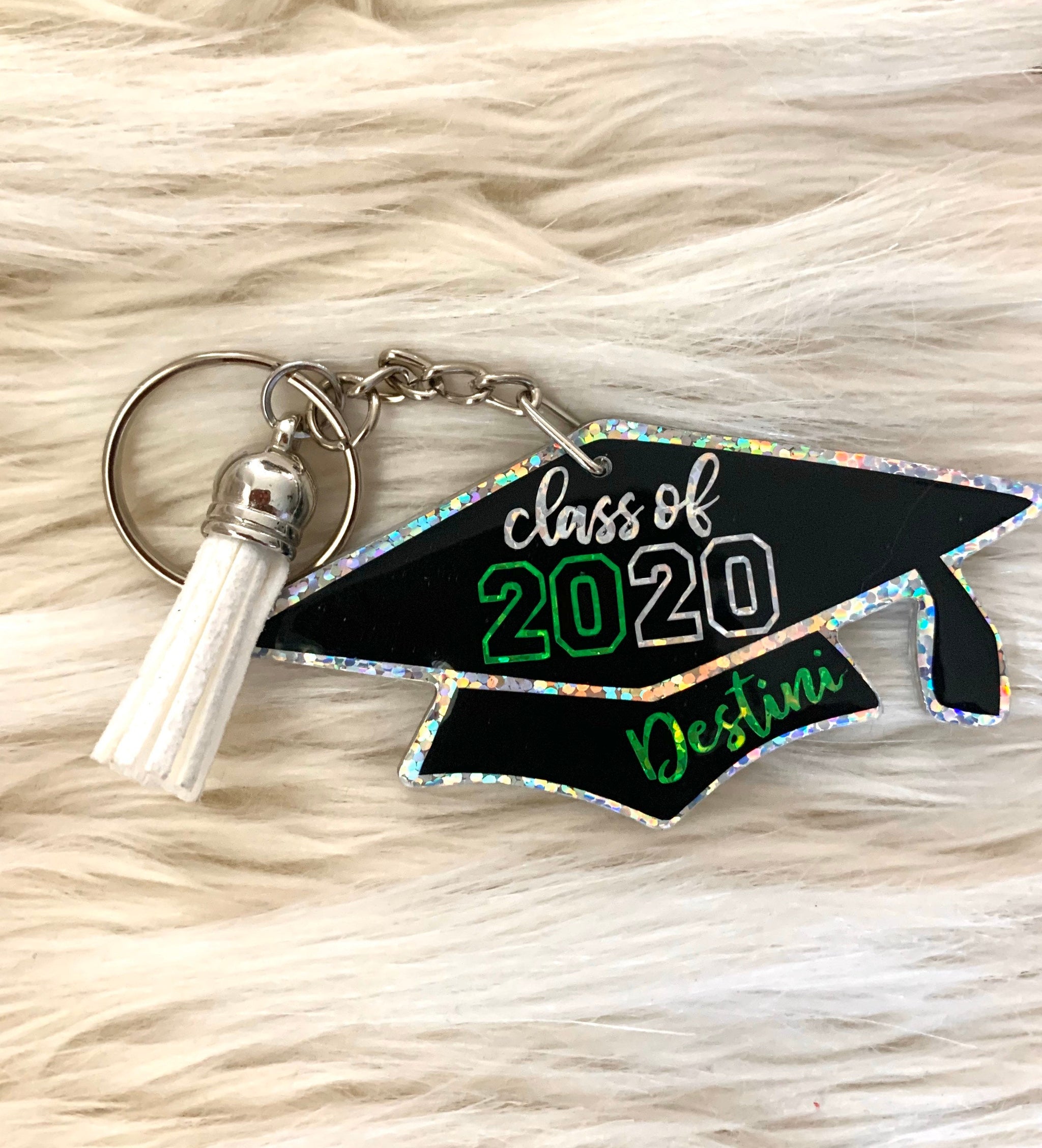 Personalized Sparkling Grad Cap Keychain - Main Image